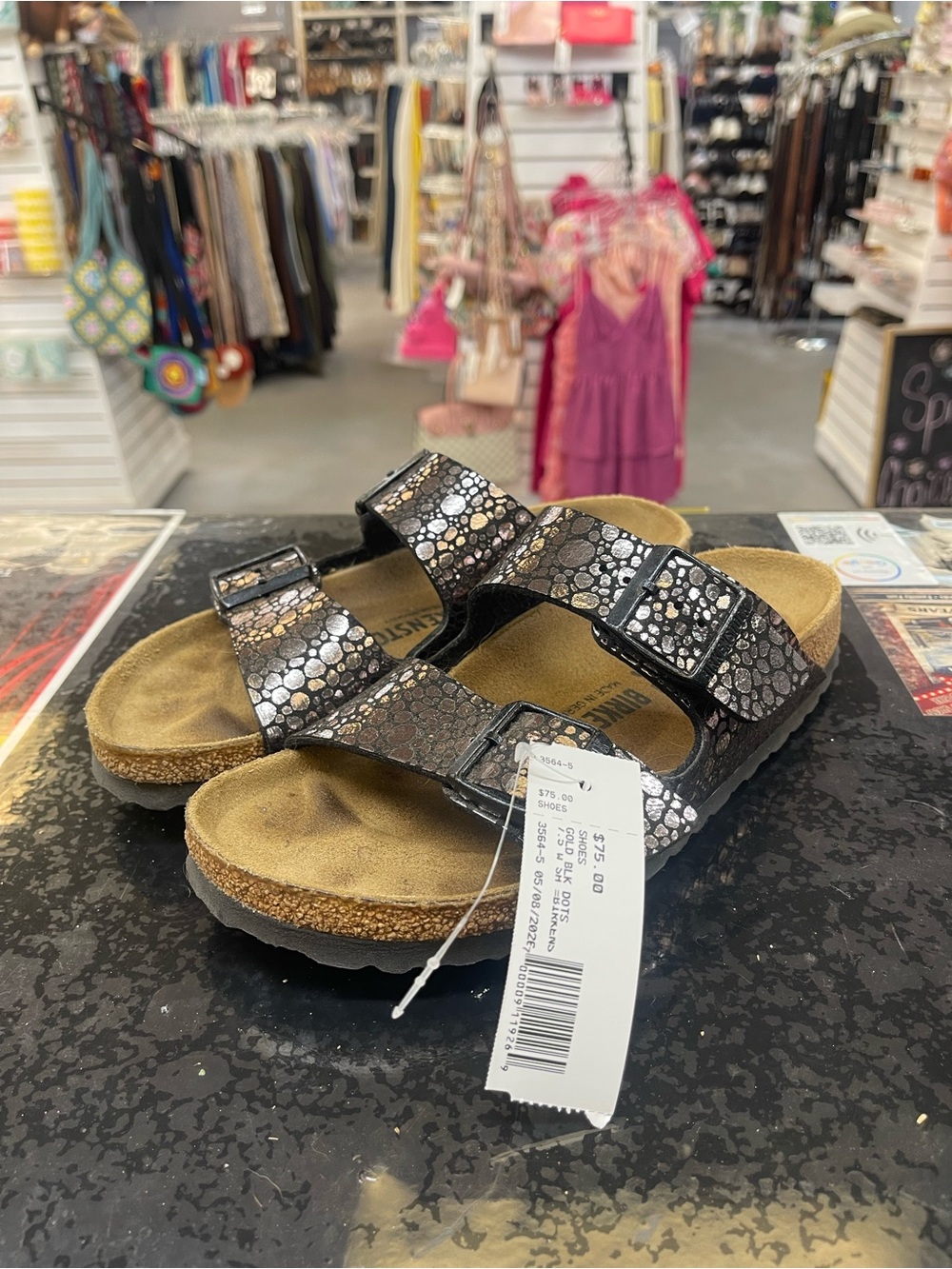 Birkenstock Black Metallic Snake-Print Slide Sandals